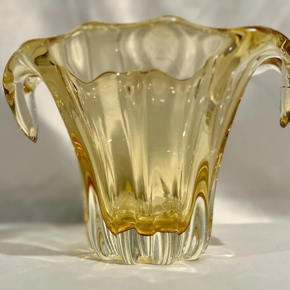 Vintage Amber Gold Murano Vase Art Deco Style Decorative Art Glass